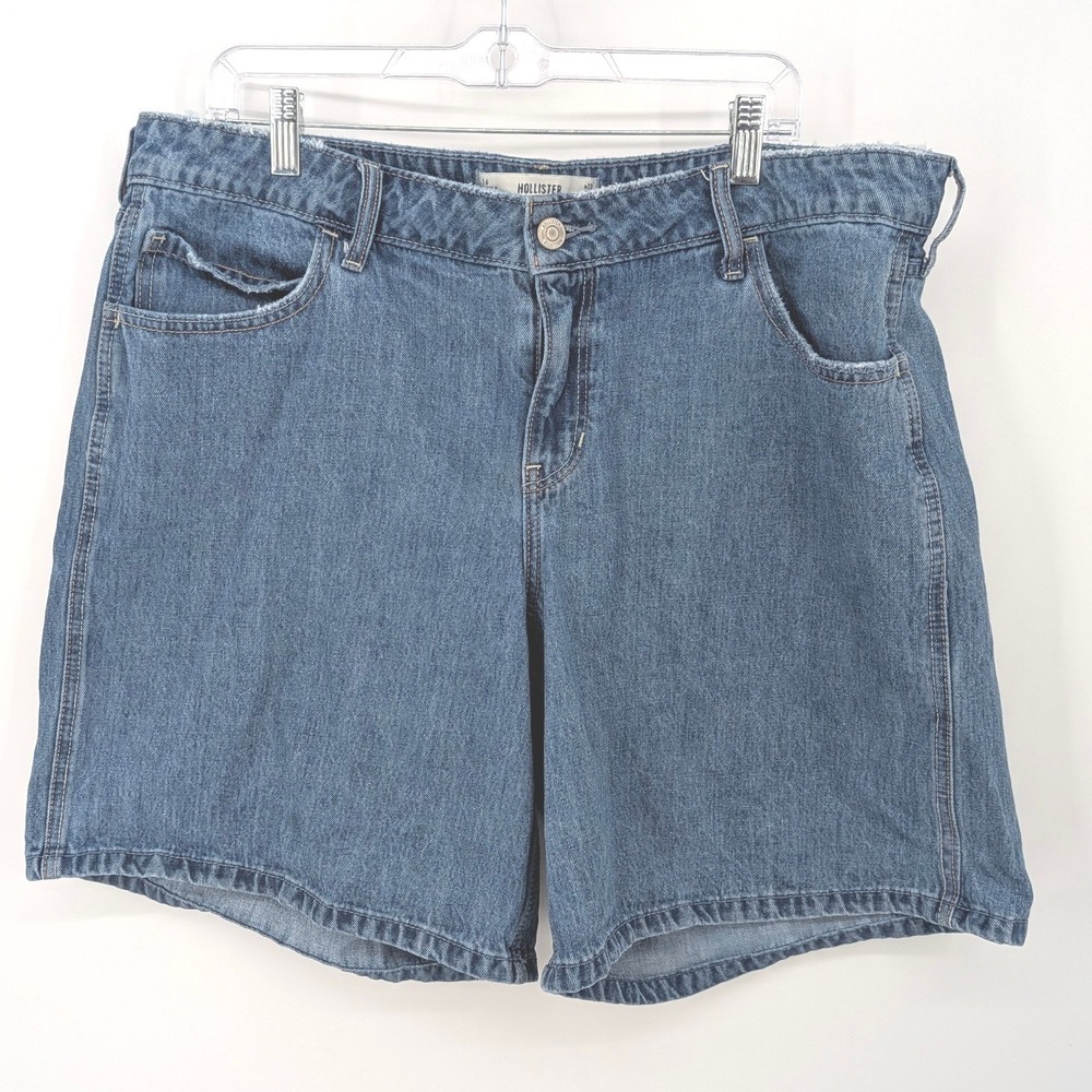 Hollister Low Rise Baggy Jort Women 16 Blue Denim Casual Y2K Skater 90s Baggy